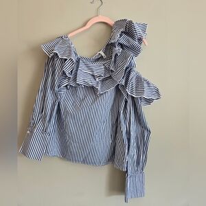 Leith Ruffle Striped Blouse Causual Chic Costal Romantic